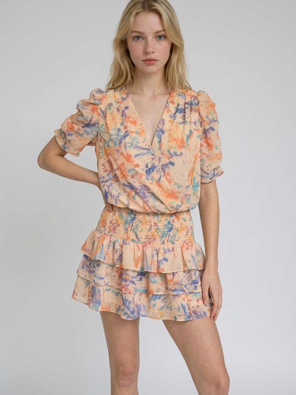 Amanda Uprichard Peach Multi Floral Mini Dress